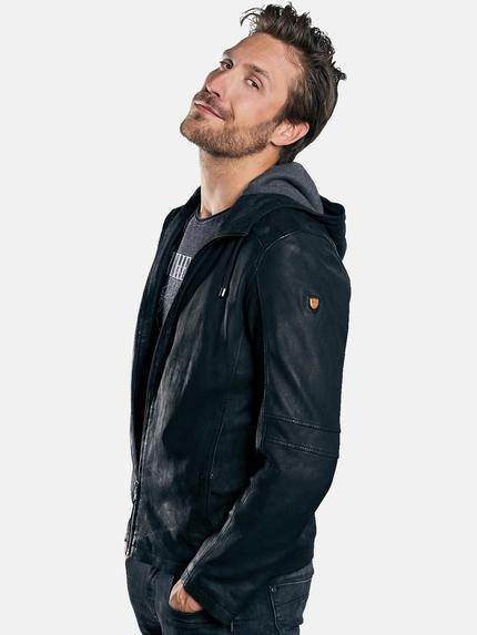 emilio adani Herren leichte Lederjacke mit Kapuze Schwarz 29998 emilio adani Herren leichte Lederjacke mit Kapuze Schwarz 29998