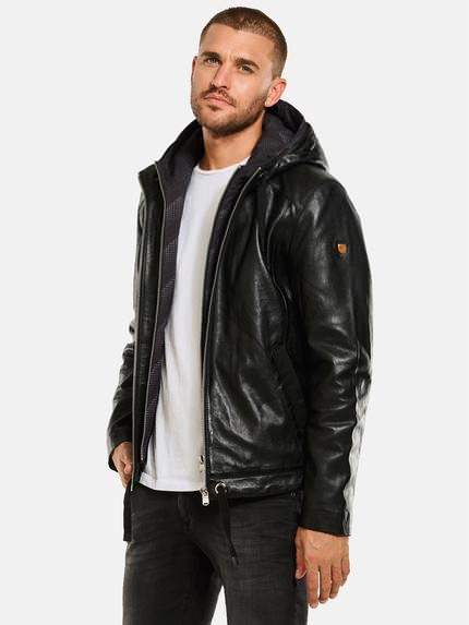 emilio adani Lederjacke mit Inlet Schwarz