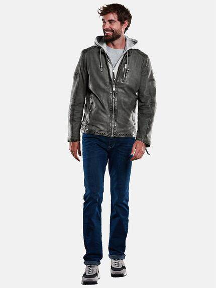 engbers Herren Lederjacke mit abnehmbarer Kapuze Dunkelgrau 33309