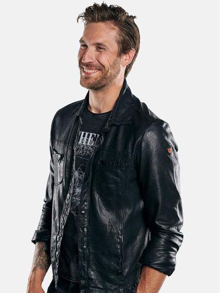 emilio adani Herren softes Lederhemd Schwarz 29996