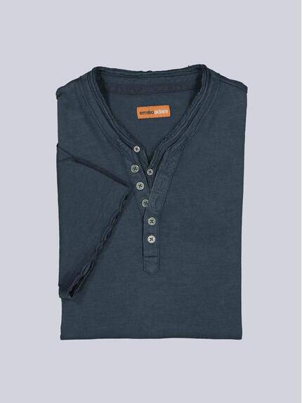 emilio adani Herren Henley T-Shirt Saphirblau 40764