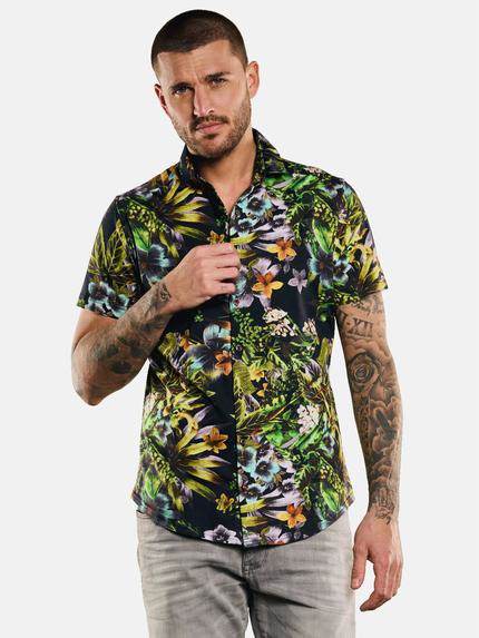 emilio adani Kurzarm-Hemd mit floralem Print Safrangelb