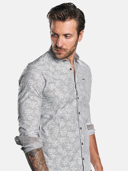 emilio adani Herren Langarmhemd mit floralem Muster Grau 30549 emilio adani Herren Langarmhemd mit floralem Muster Grau 30549