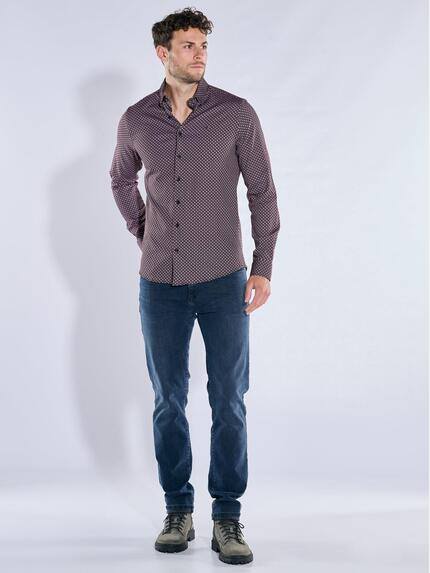 emilio adani Herren Langarm-Hemd gemustert Bordeaux 39596