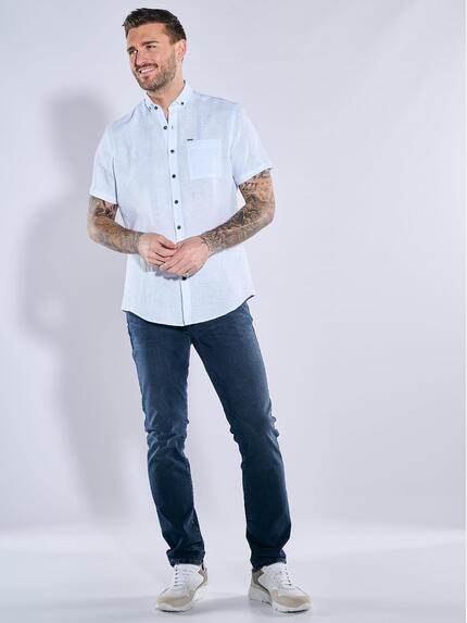 emilio adani Herren Kurzarm-Hemd aus Leinen Blau 38585 emilio adani Herren Kurzarm-Hemd aus Leinen Blau 38585