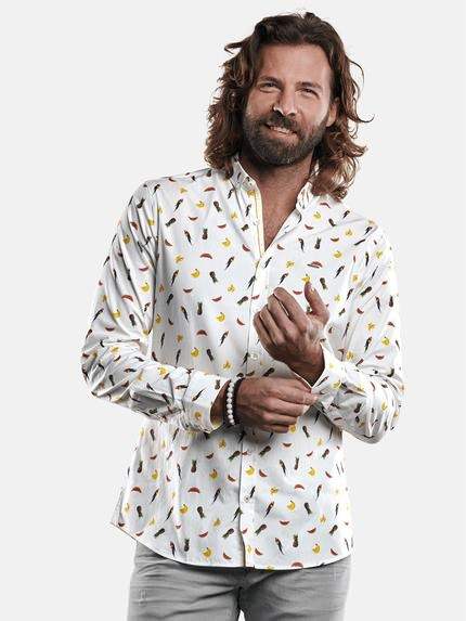 emilio adani Baumwollhemd mit Fancy-Druck Naturweiss