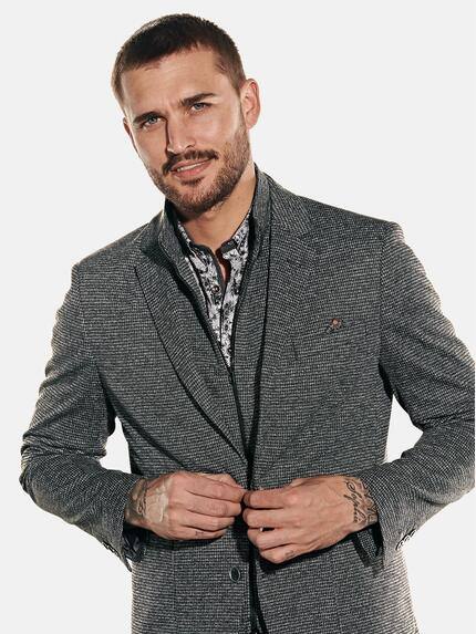 emilio adani Herren Sakko gemustert Schwarz 32003