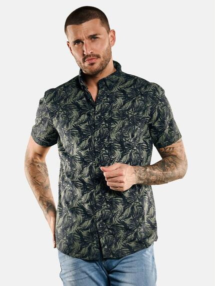 emilio adani Kurzarm-Hemd mit floralem Print Khaki