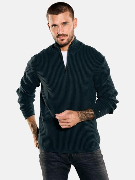 emilio adani Pullover mit Troyerkragen Petrolblau