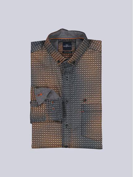 engbers Herren Langarm-Hemd gemustert Orange 39442