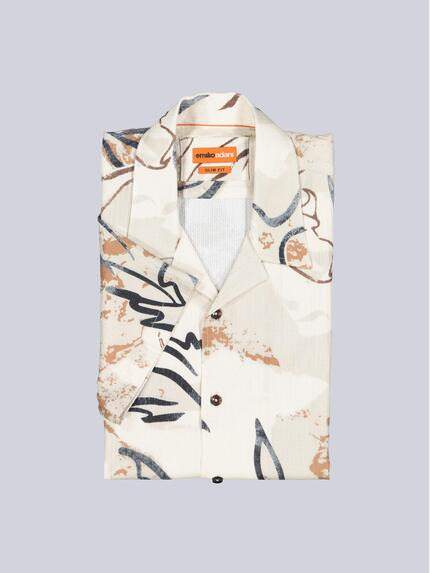 emilio adani Herren Kurzarm-Hemd gemustert Beige 38988