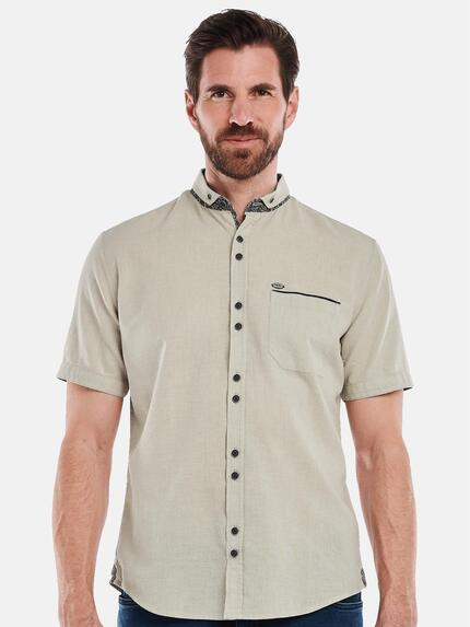 engbers Herren Kurzarm-Hemd mit Leinenanteil Sand 35135