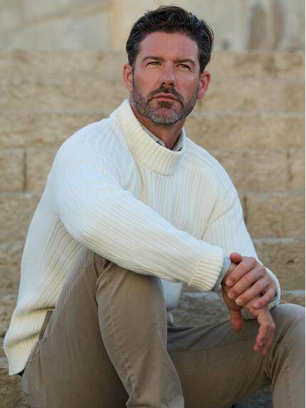 emilio adani Herren Pullover mit Stehkragen Naturweiss 39396