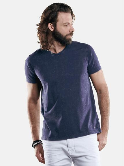 emilio adani V-Neck T-Shirt mit spannendem Farbeffekt Saphirblau