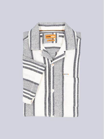 emilio adani Herren Kurzarm-Hemd gestreift Creme 39039