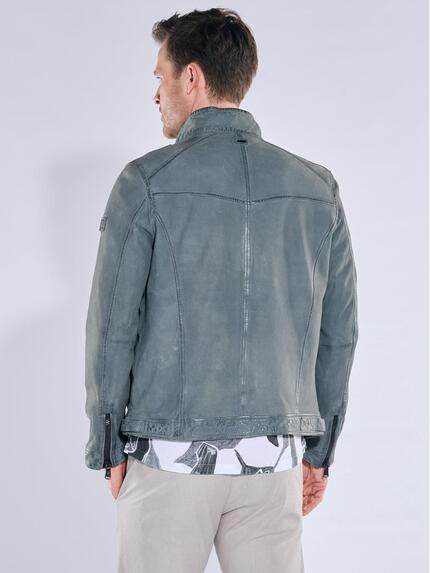 engbers Herren Lederjacke mit langem Stehkragen Hellblau 40224