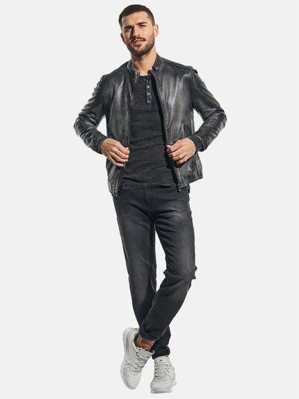 emilio adani Herren Rustikale Lederjacke im Bikerstyle Grau 31045