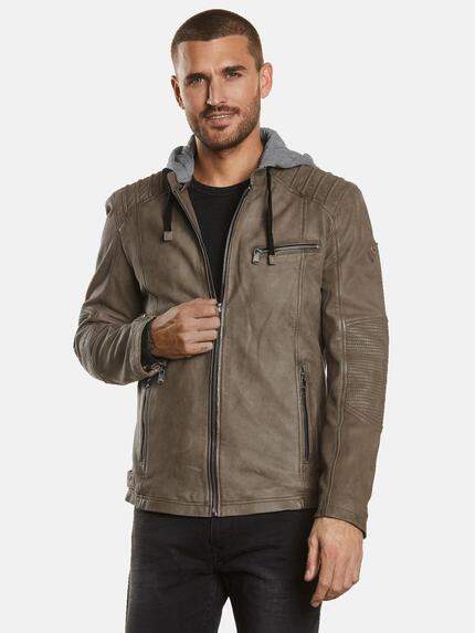 emilio adani Lederjacke mit abnehmbarer Kapuze Ockergelb