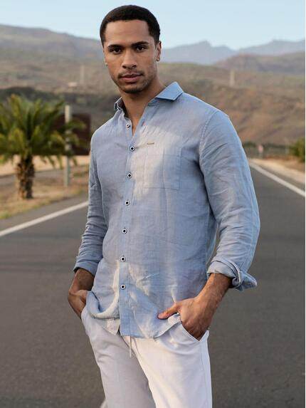 emilio adani Herren Modisches Leinen-Hemd Hellblau 40343