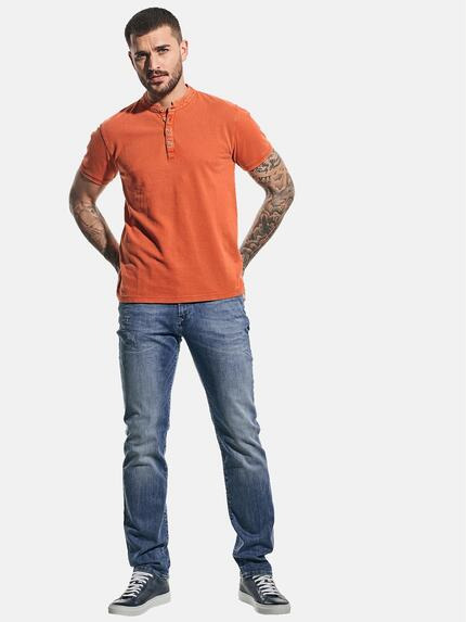 emilio adani Herren Pique-Poloshirt mit edler Knopfleiste Orange 31126