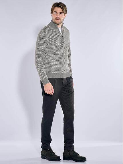 emilio adani Herren Pullover mit Troyer-Kragen Creme 41085