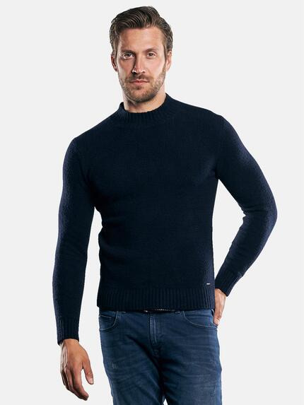 emilio adani Stehkragenpullover mit flexiblen Rippbündchen Saphirblau