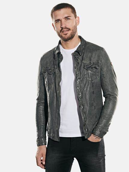 emilio adani Lederhemd im used-Look Granitgrau