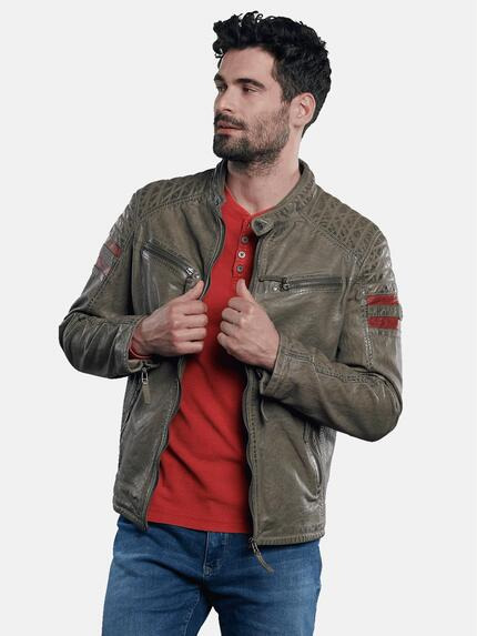 engbers Lederjacke im Bikerstyle Blassgruen