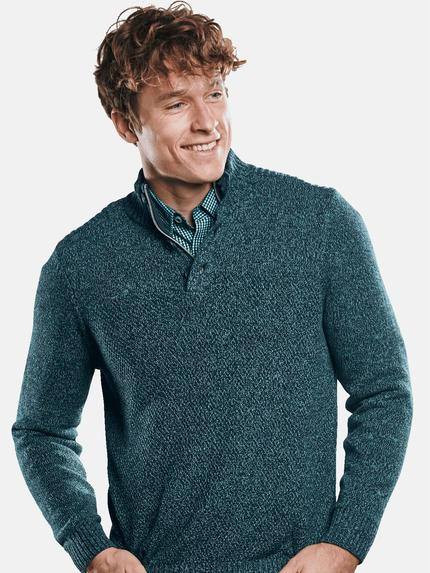 engbers Herren Troyer in moulinierter Optik. Petrolblau 30820