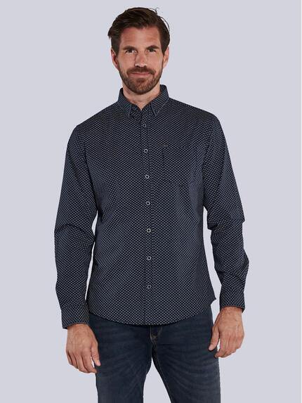 engbers Langarm-Hemd gemustert Marineblau
