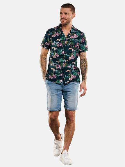emilio adani Herren Kurzarm-Hemd mit floralem Print Grün 33092 emilio adani Herren Kurzarm-Hemd mit floralem Print Grün 33092