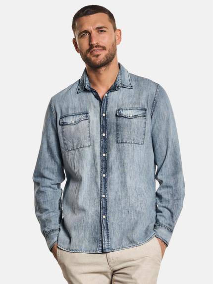emilio adani Langarm-Hemd aus Jeans-Stoff Marineblau
