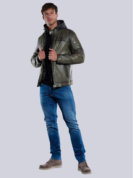 engbers Herren Lederjacke mit abnehmbarer Kapuze Grün 33545 engbers Herren Lederjacke mit abnehmbarer Kapuze Grün 33545