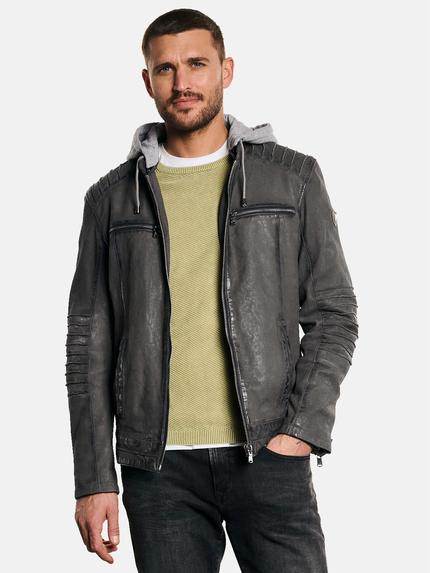 emilio adani Lederjacke mit Sweat-Kapuze Hellbraun