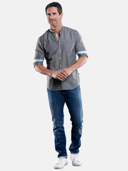 engbers Herren Gestreiftes Stehkragenhemd Saphirblau 29097 engbers Herren Gestreiftes Stehkragenhemd Saphirblau 29097