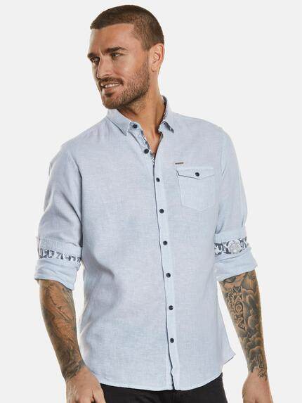 emilio adani Herren Langarm-Hemd mit Leinenanteil Blau 34247 emilio adani Herren Langarm-Hemd mit Leinenanteil Blau 34247