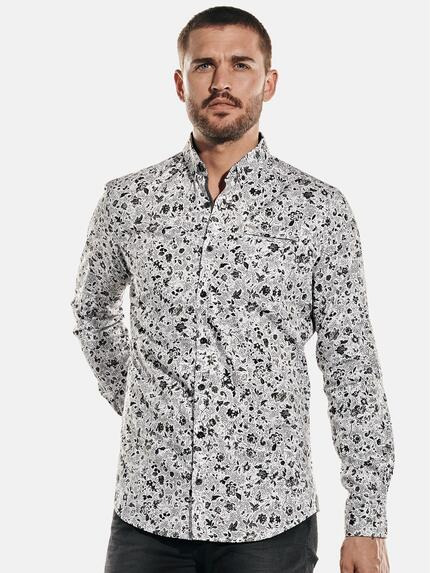 emilio adani Langarm-Hemd mit All-Over-Print Dunkelgrau