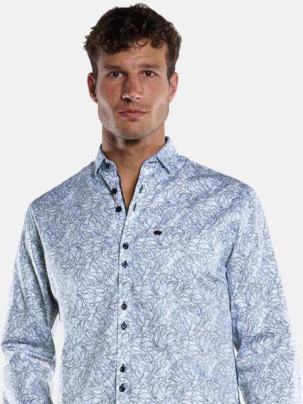 engbers Herren Langarm-Hemd mit floralem Print Himmelblau 33466