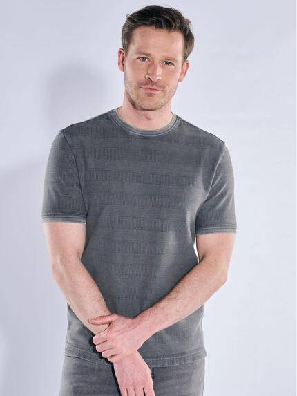 engbers Herren Strukturiertes T-Shirt im Streifendesign Dunkelgrau 40500