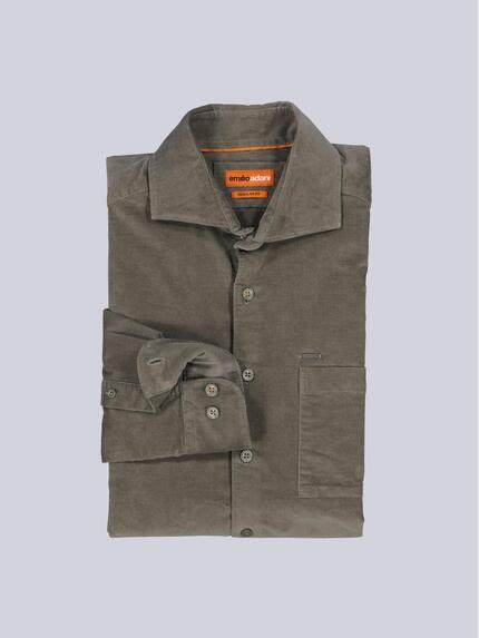 emilio adani Herren Langarm-Hemd aus Babycord Oliv 39483