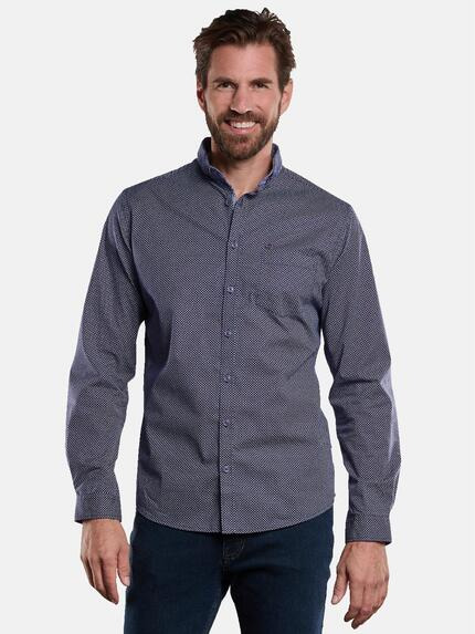 engbers Langarm-Hemd gemustert Marineblau