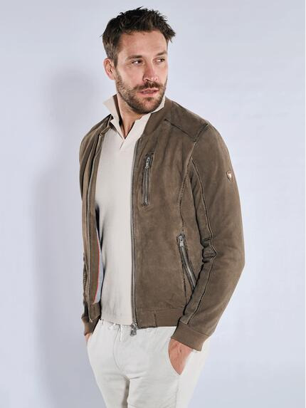 emilio adani Lederjacke slim fit Khaki