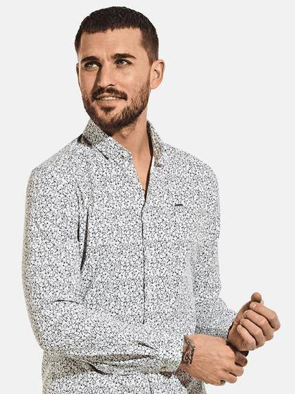 emilio adani Herren Modisches Langarmhemd mit Fancy-Allover-Print Schwarz 30010