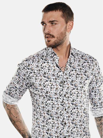 emilio adani Herren Langarm-Hemd mit floralem Print Braun 31869