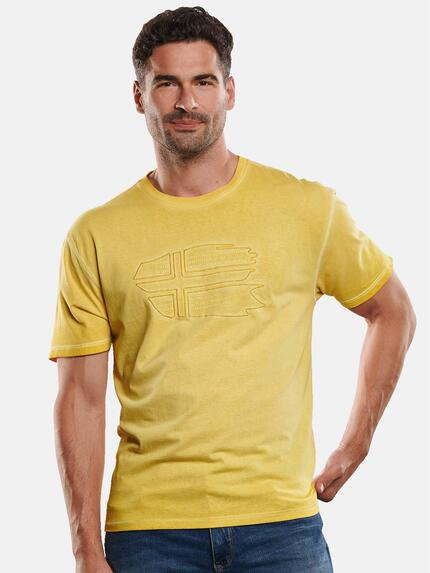 engbers T-Shirt Rundhals mit Stickerei Gelb