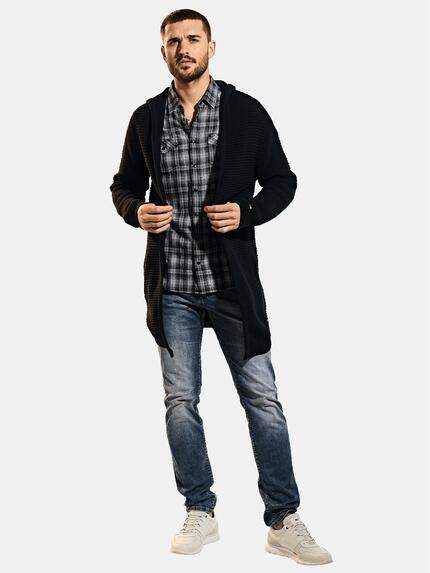emilio adani Herren Langer Strickcardigan mit Kapuze Schwarz 30415 emilio adani Herren Langer Strickcardigan mit Kapuze Schwarz 30415