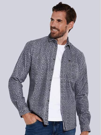 engbers Herren Langarm-Hemd aus Babycord Grau 35539