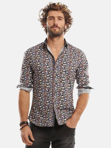 emilio adani Langarmhemd mit floralem All-Over-Print Tannengruen