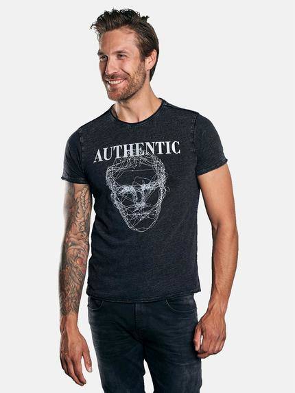 emilio adani Rundhals T-Shirt mit auffälligem Statement-Print Saphirblau