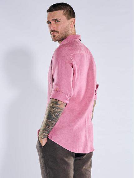 emilio adani Herren Leinen-Hemd mit Haifisch-Kragen Rosa 40679